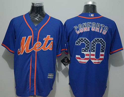 Mets #30 Michael Conforto Blue USA Flag Fashion Stitched MLB Jersey - Click Image to Close